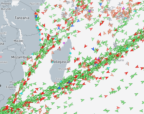 Carte du trafic maritime autour de Madagascar