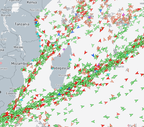 Carte du trafic maritime autour de Madagascar